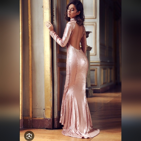 House Of CB Elegant Sequin Long Sleeve Gown - Picture 3 of 11